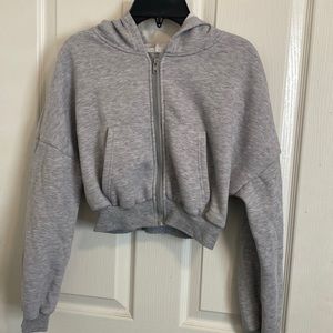 Gray crop top zip up